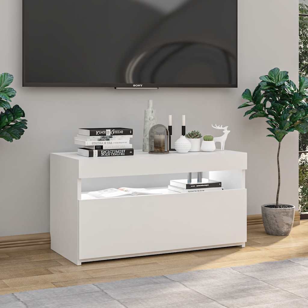 TV ormarić s LED svjetlima visoki sjaj bijeli 75 x 35 x 40 cm