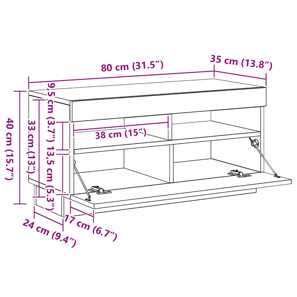 TV ormarić s LED svjetlima boja hrasta sonome 80x35x40 cm