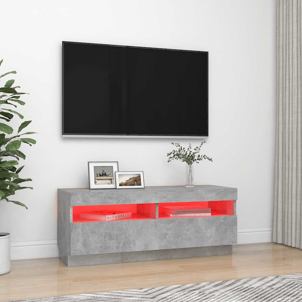 TV ormarić s LED svjetlima siva boja betona 100 x 35 x 40 cm