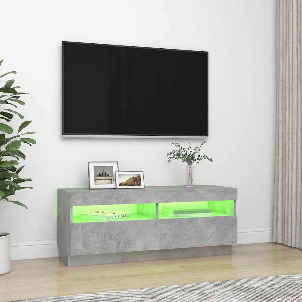 TV ormarić s LED svjetlima siva boja betona 100 x 35 x 40 cm