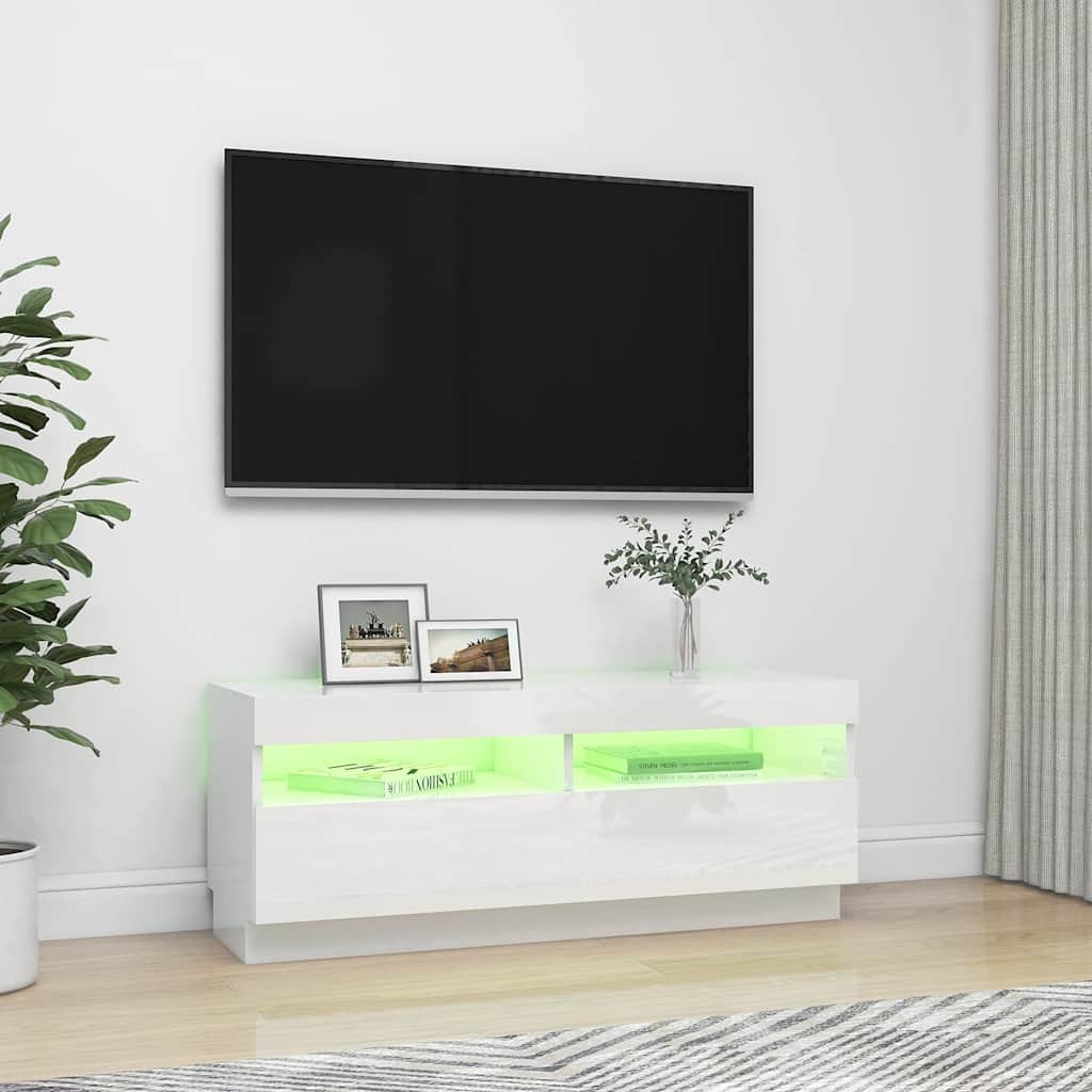 TV ormarić s LED svjetlima visoki sjaj bijeli 100 x 35 x 40 cm