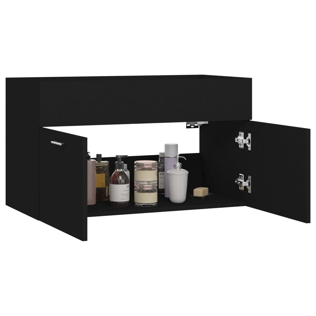 Ormarić za umivaonik crni 80 x 38,5 x 46 cm konstruirano drvo
