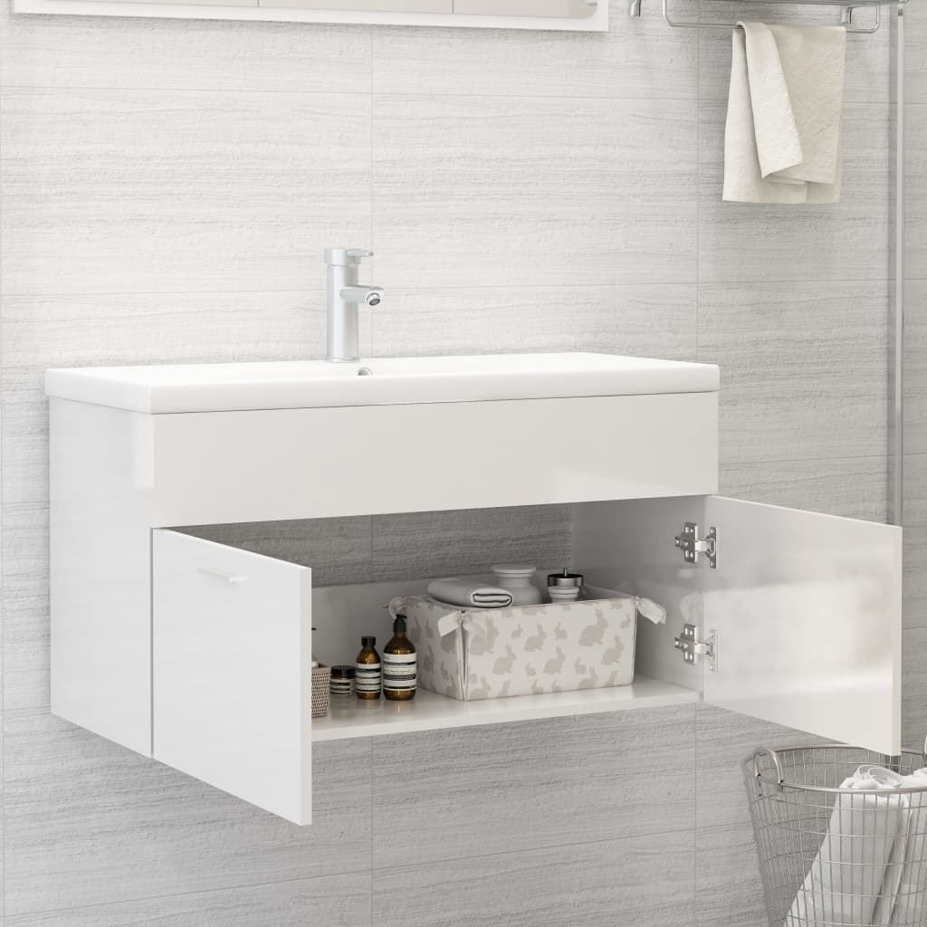 Ormarić za umivaonik visoki sjaj bijeli 90x38,5x46 cm drveni