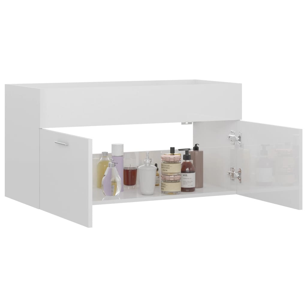 Ormarić za umivaonik visoki sjaj bijeli 90x38,5x46 cm drveni