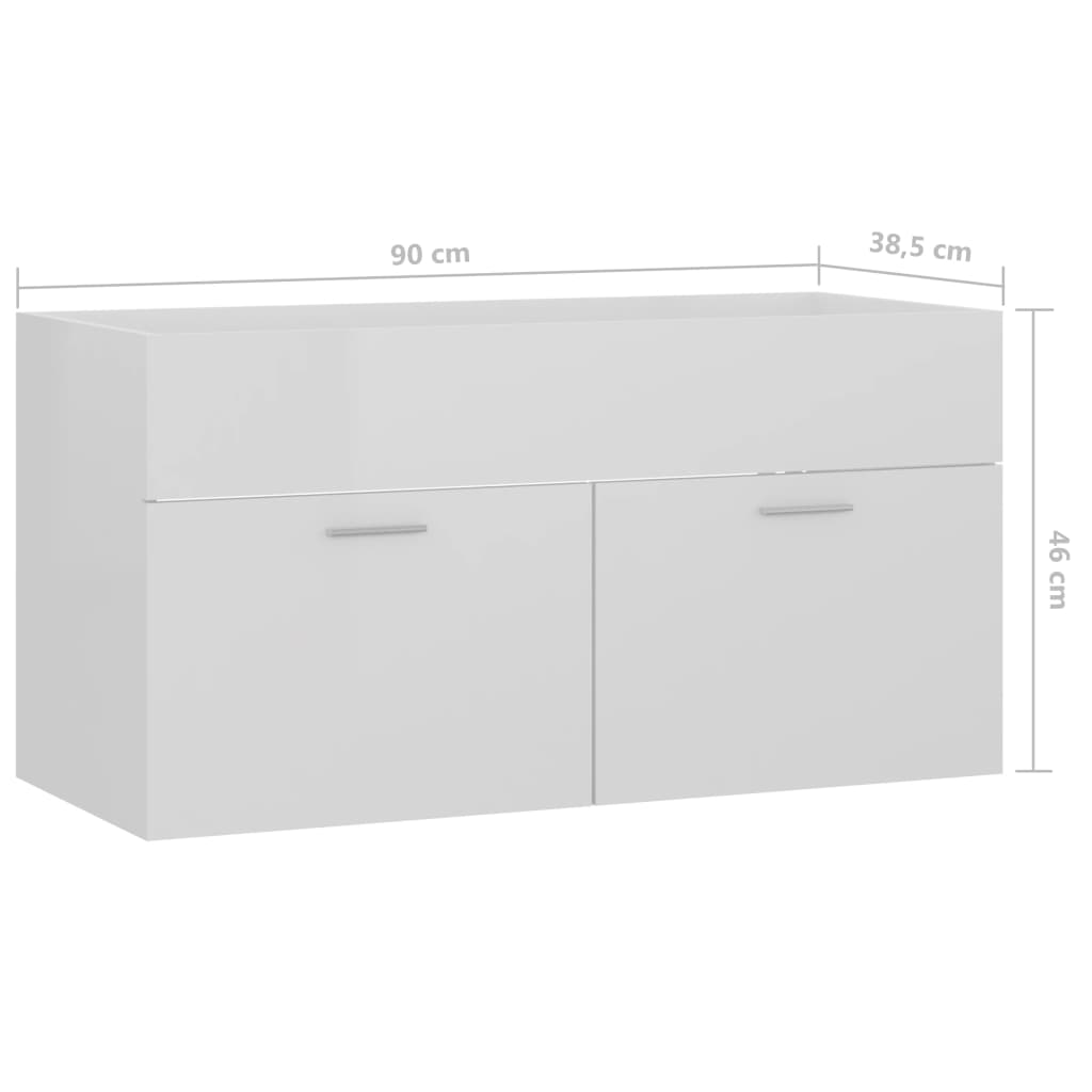 Ormarić za umivaonik visoki sjaj bijeli 90x38,5x46 cm drveni