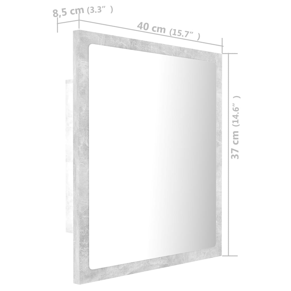 LED kupaonsko ogledalo siva boja betona 40x8,5x37 cm akrilno