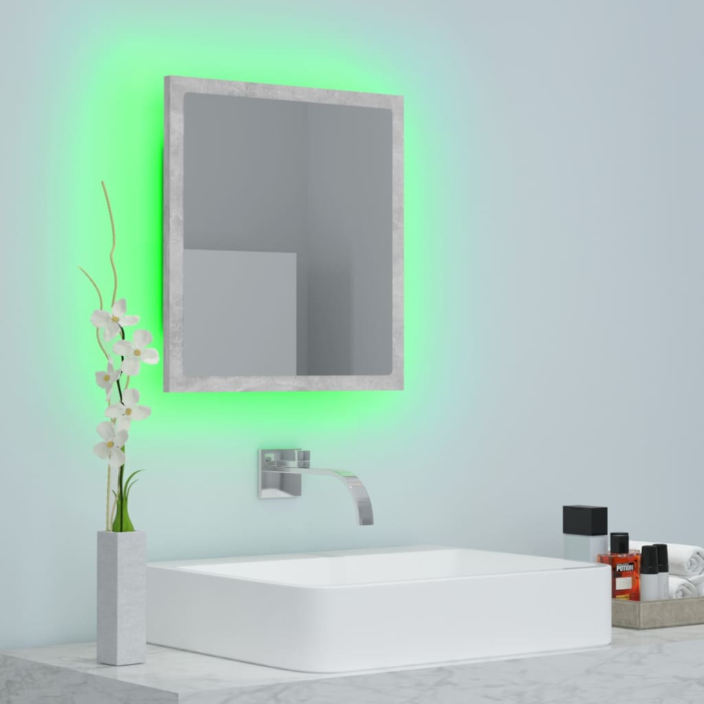 LED kupaonsko ogledalo siva boja betona 40x8,5x37 cm akrilno