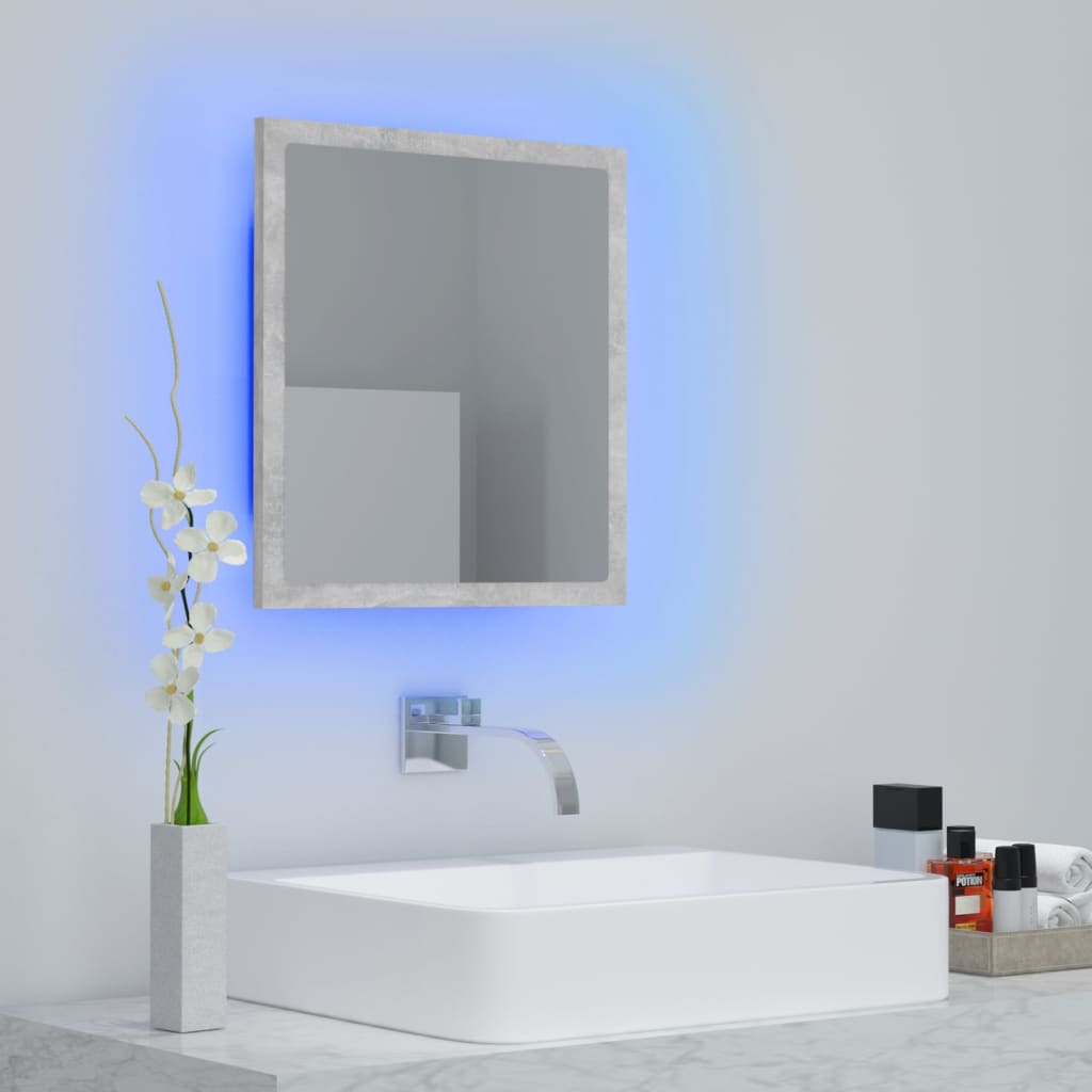 LED kupaonsko ogledalo siva boja betona 40x8,5x37 cm akrilno