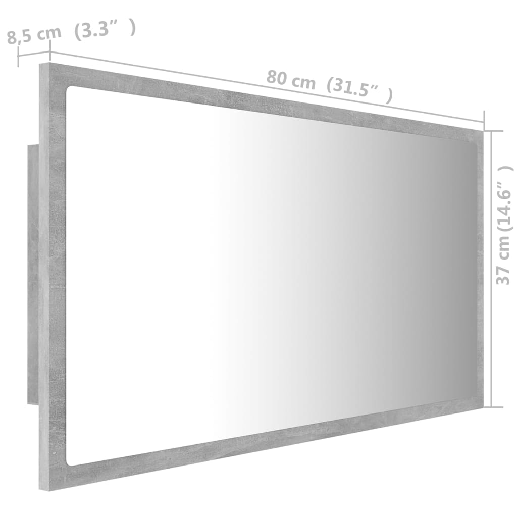 LED kupaonsko ogledalo siva boja betona 80x8,5x37 cm akrilno