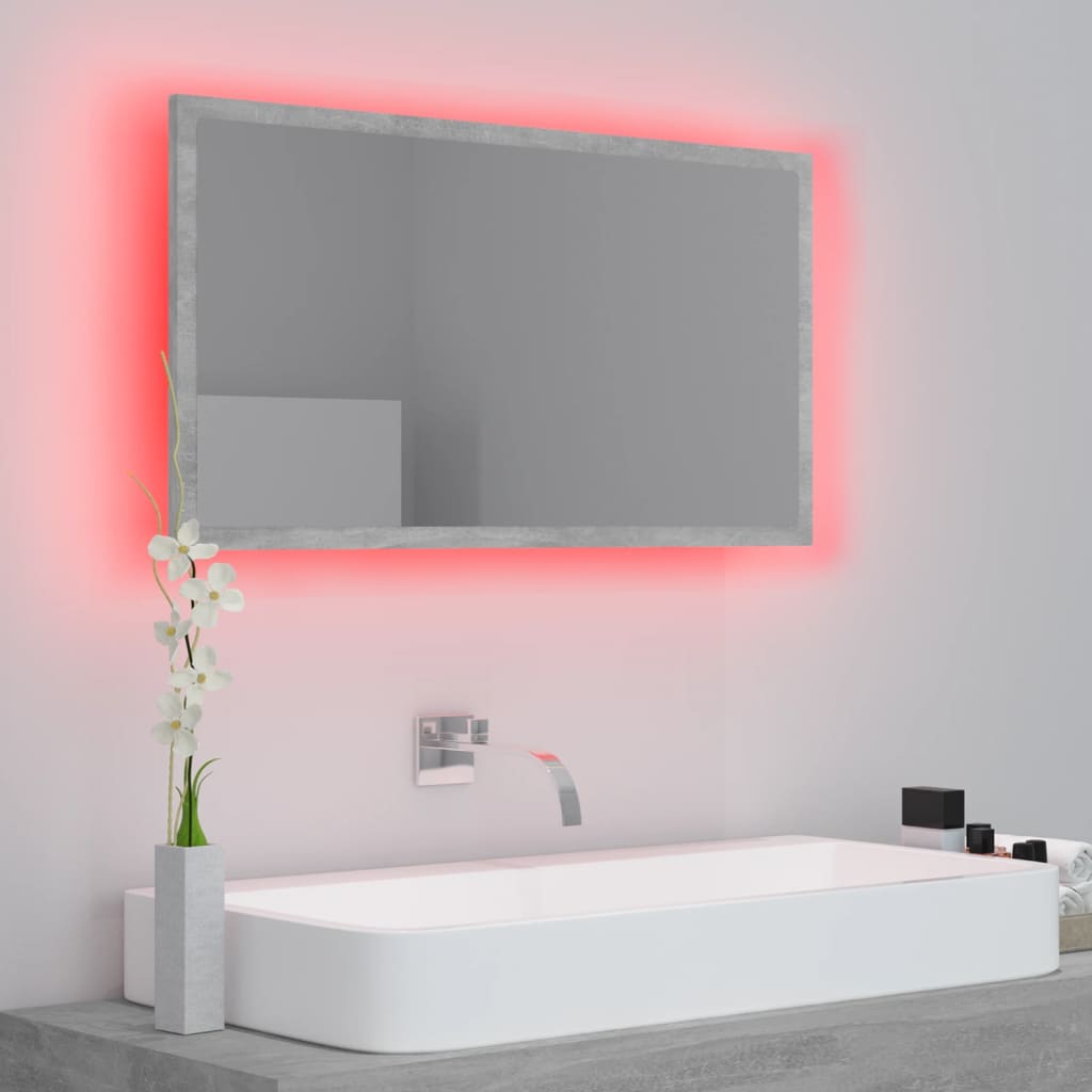 LED kupaonsko ogledalo siva boja betona 80x8,5x37 cm akrilno