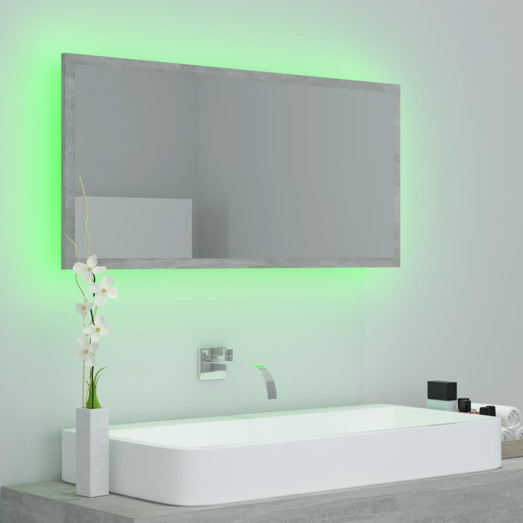 LED kupaonsko ogledalo siva boja betona 90x8,5x37 cm akrilno