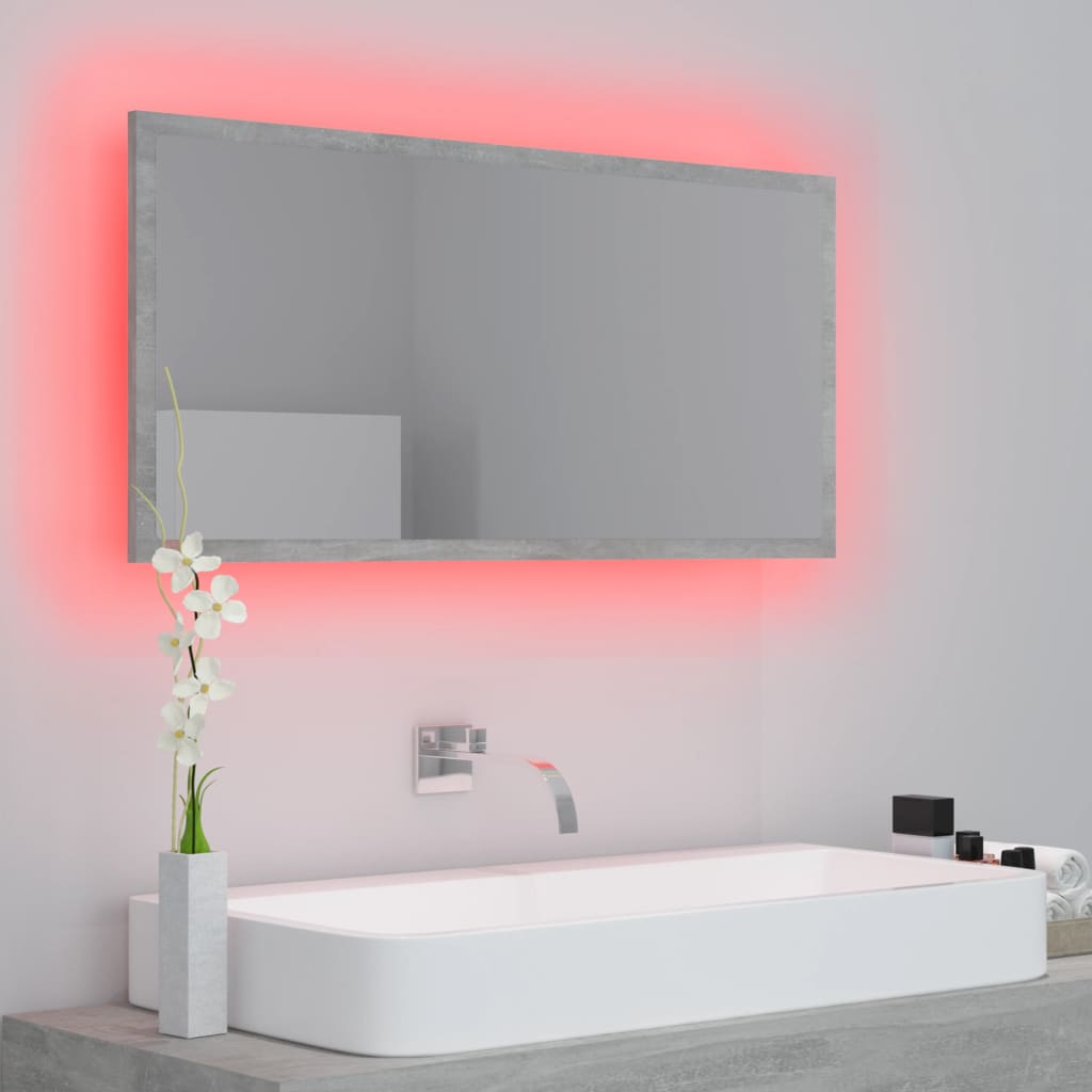 LED kupaonsko ogledalo siva boja betona 90x8,5x37 cm akrilno