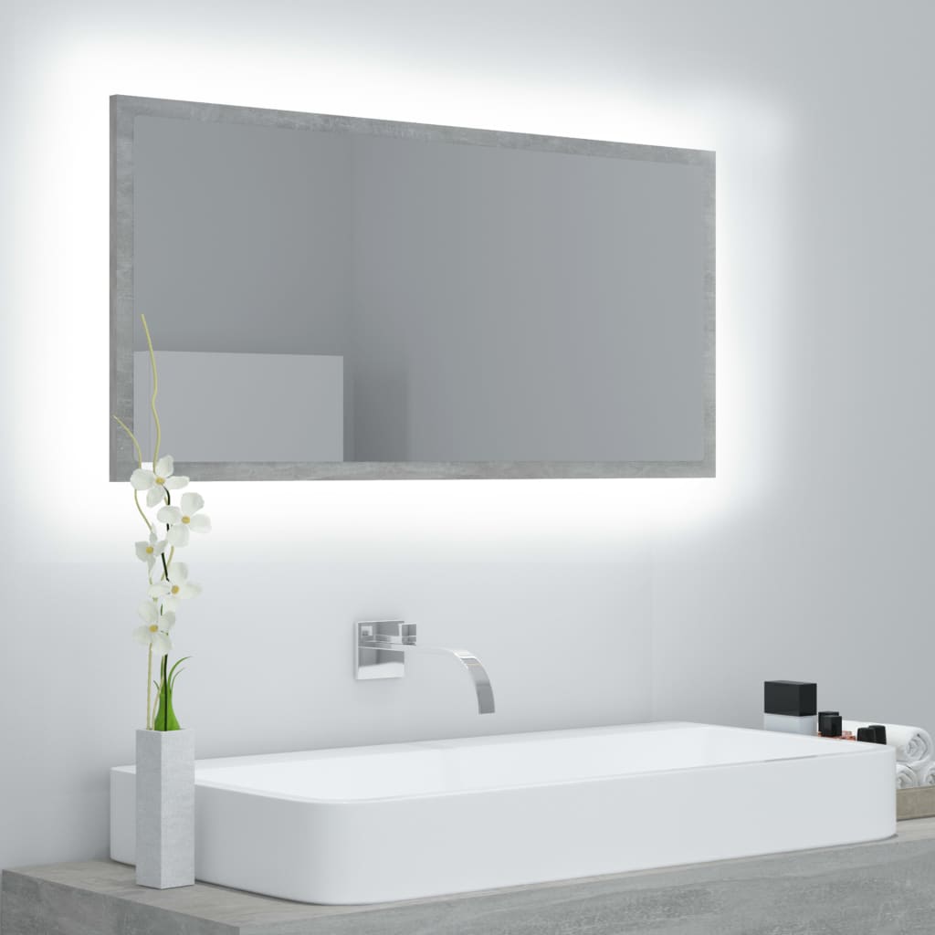 LED kupaonsko ogledalo siva boja betona 90x8,5x37 cm akrilno