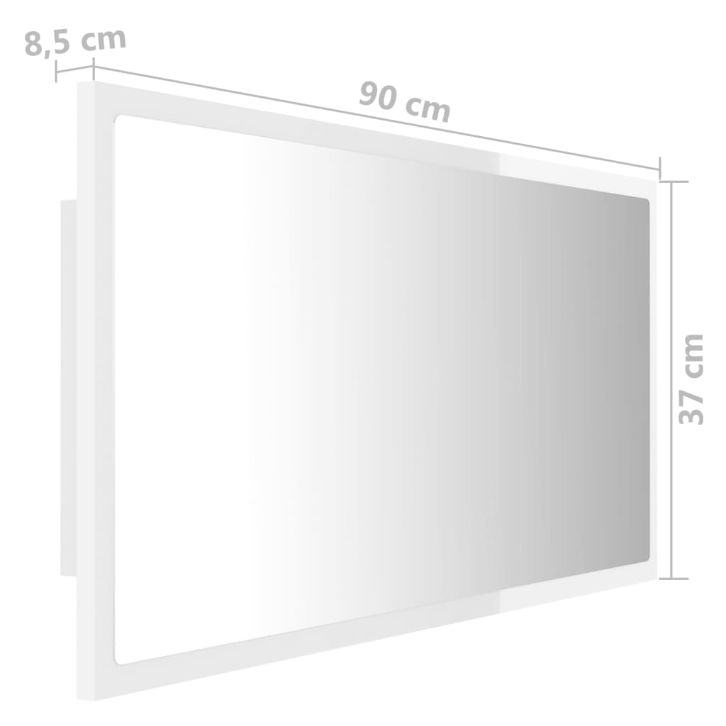 LED kupaonsko ogledalo visoki sjaj bijelo 90x8,5x37 cm akrilno