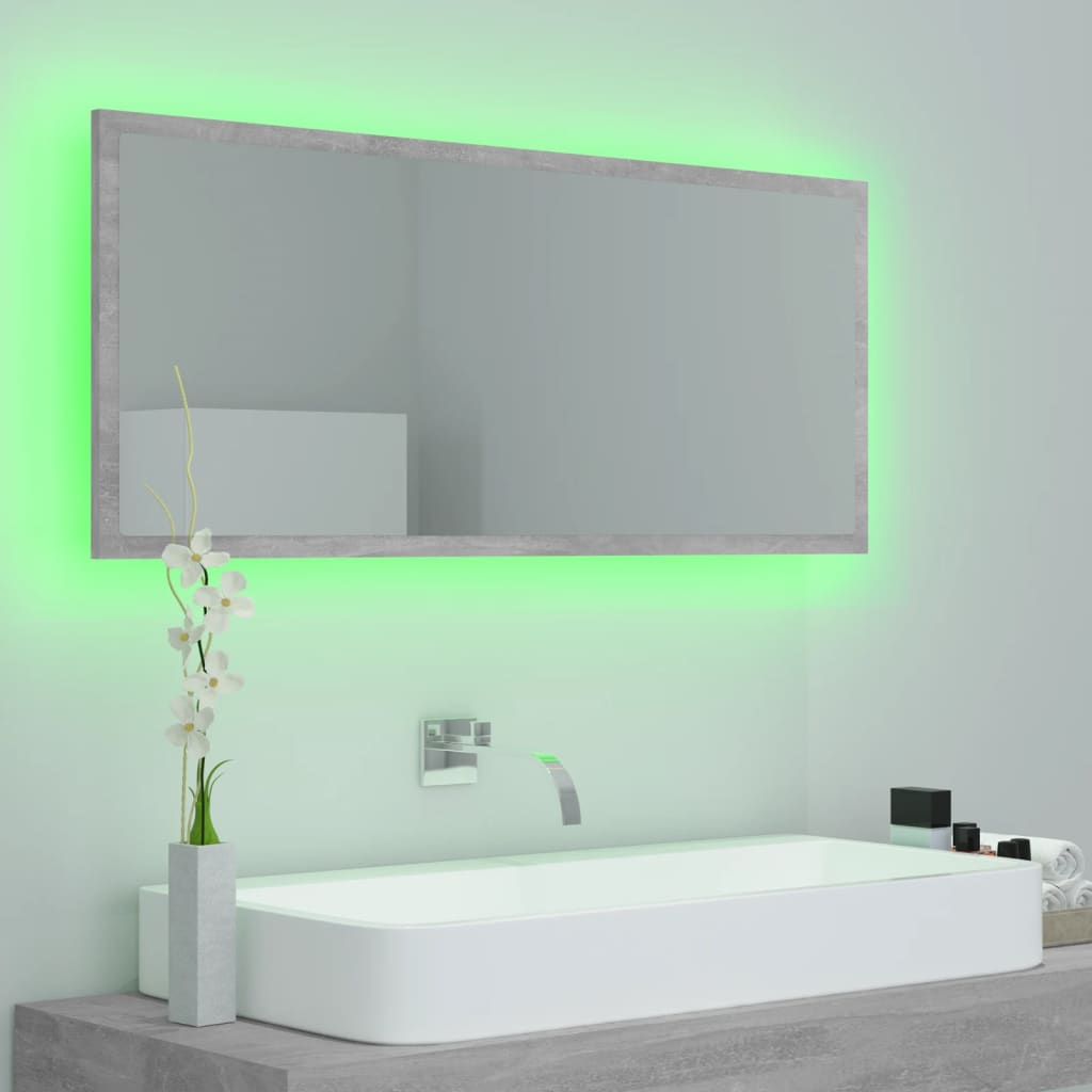 LED kupaonsko ogledalo siva boja betona 100x8,5x37 cm akrilno