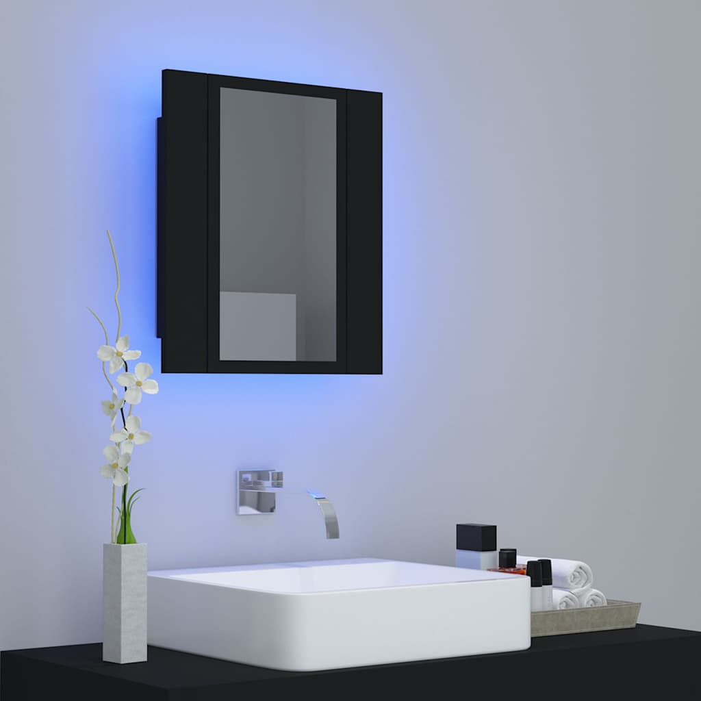 LED kupaonski ormarić s ogledalom crni 40x12x45 cm akrilni