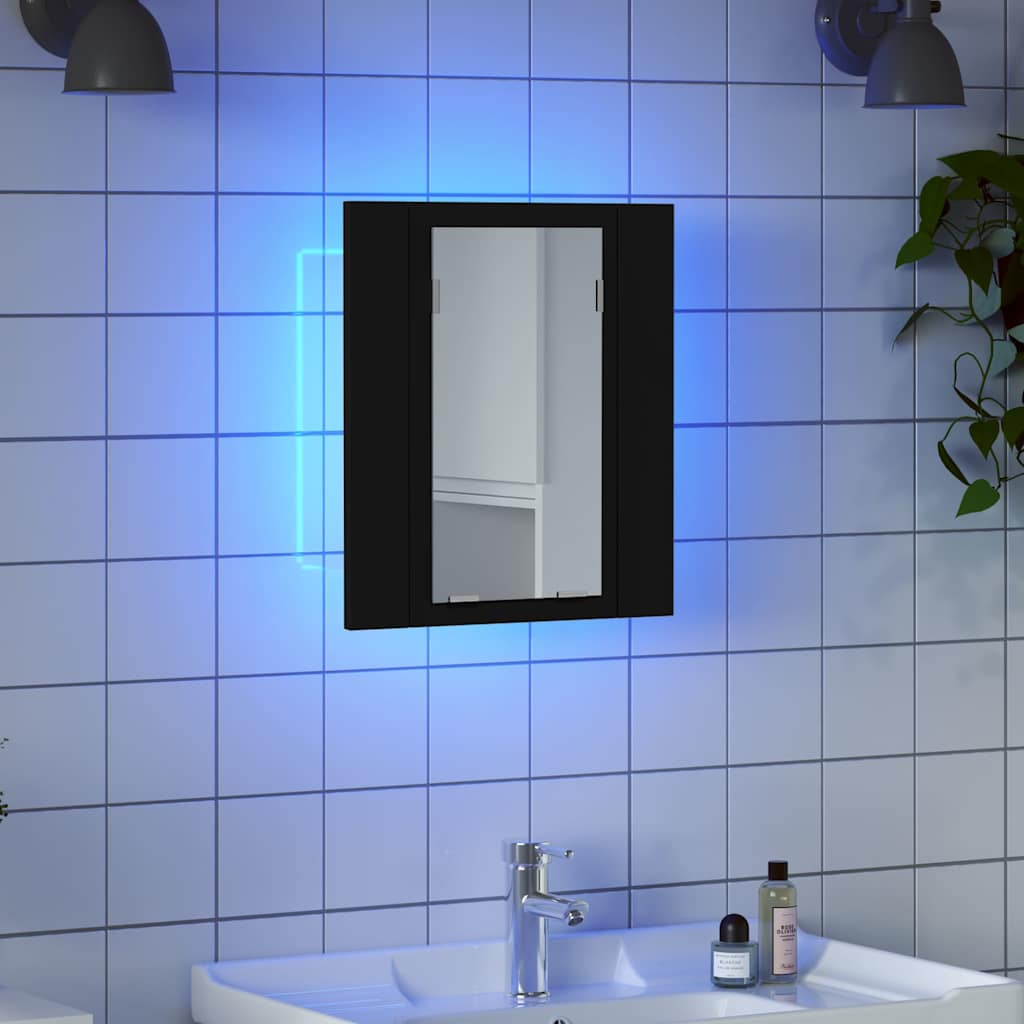 LED kupaonski ormarić s ogledalom crni 40x12x45 cm akrilni