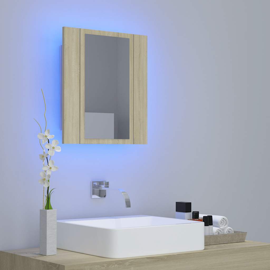 LED kupaonski ormarić s ogledalom boja hrasta 40x12x45 akrilni