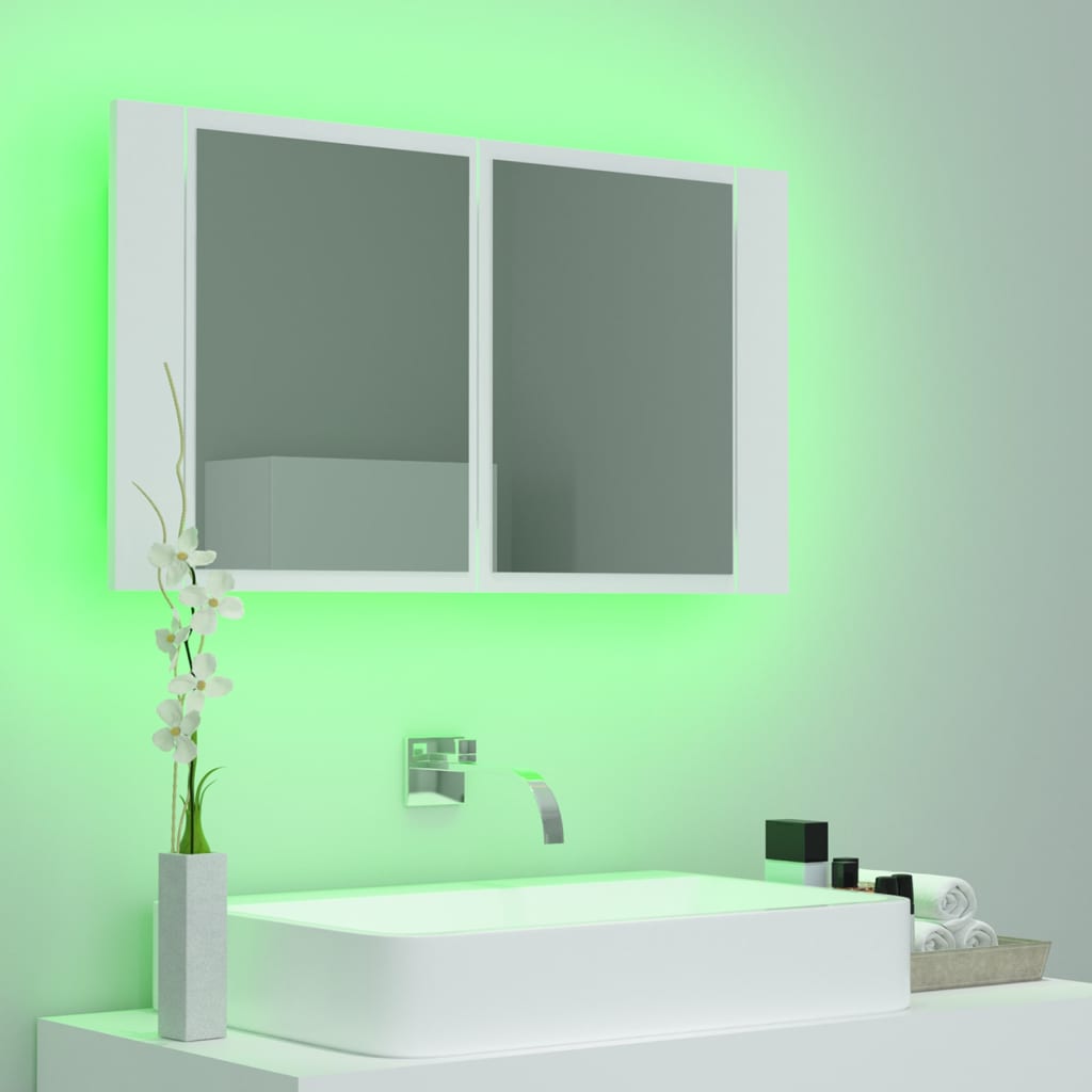 LED kupaonski ormarić s ogledalom bijeli 80x12x45 cm akrilni