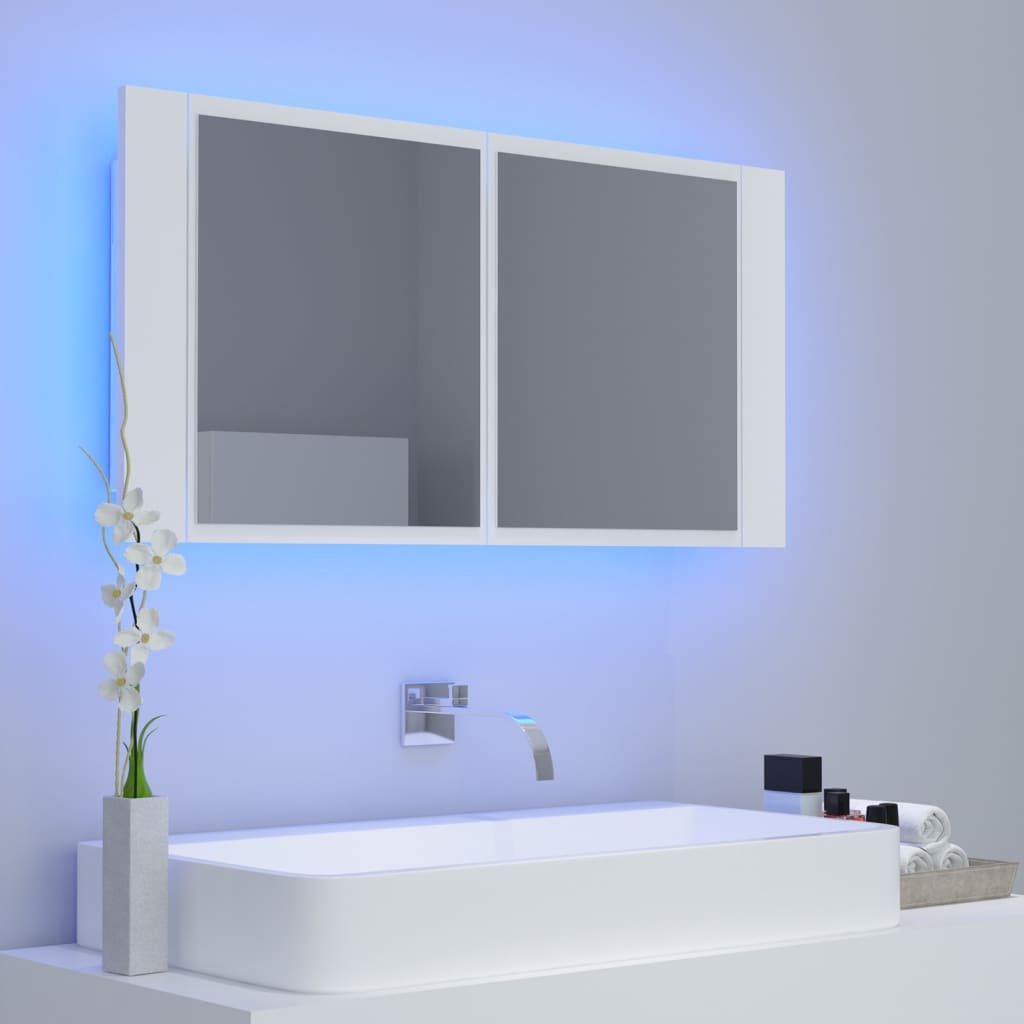 LED kupaonski ormarić s ogledalom bijeli 90x12x45 cm akrilni