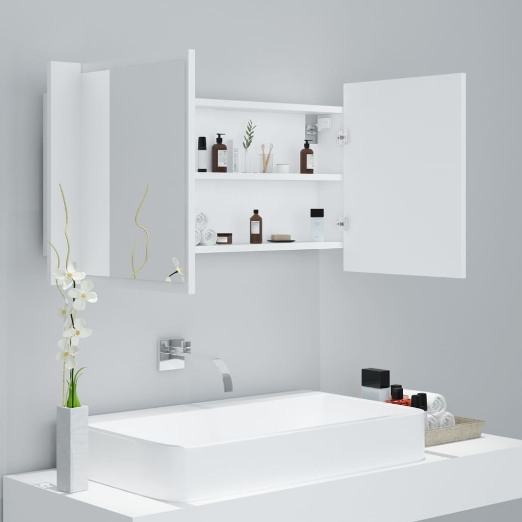 LED kupaonski ormarić s ogledalom bijeli 90x12x45 cm akrilni