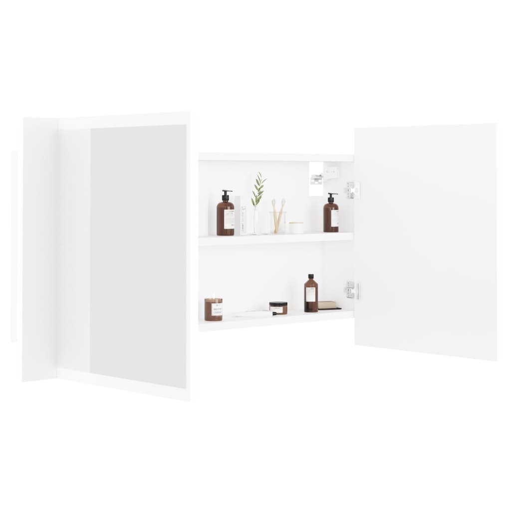 LED kupaonski ormarić s ogledalom bijeli 90x12x45 cm akrilni