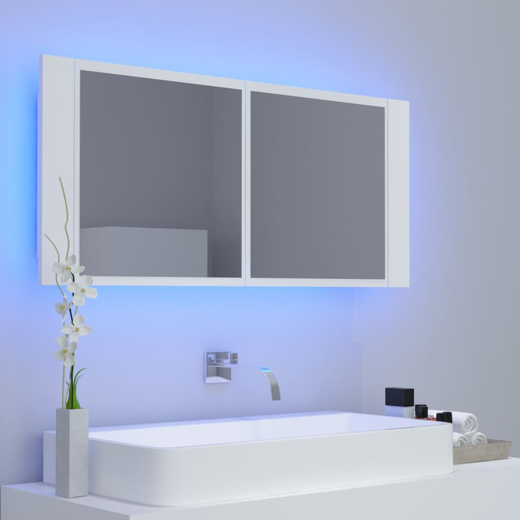 LED kupaonski ormarić s ogledalom bijeli 100x12x45 cm akrilni