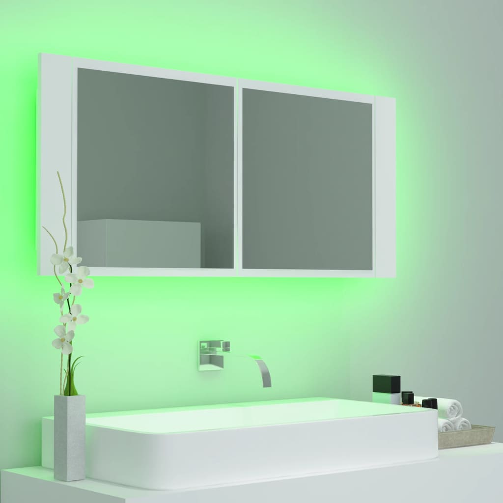 LED kupaonski ormarić s ogledalom bijeli 100x12x45 cm akrilni