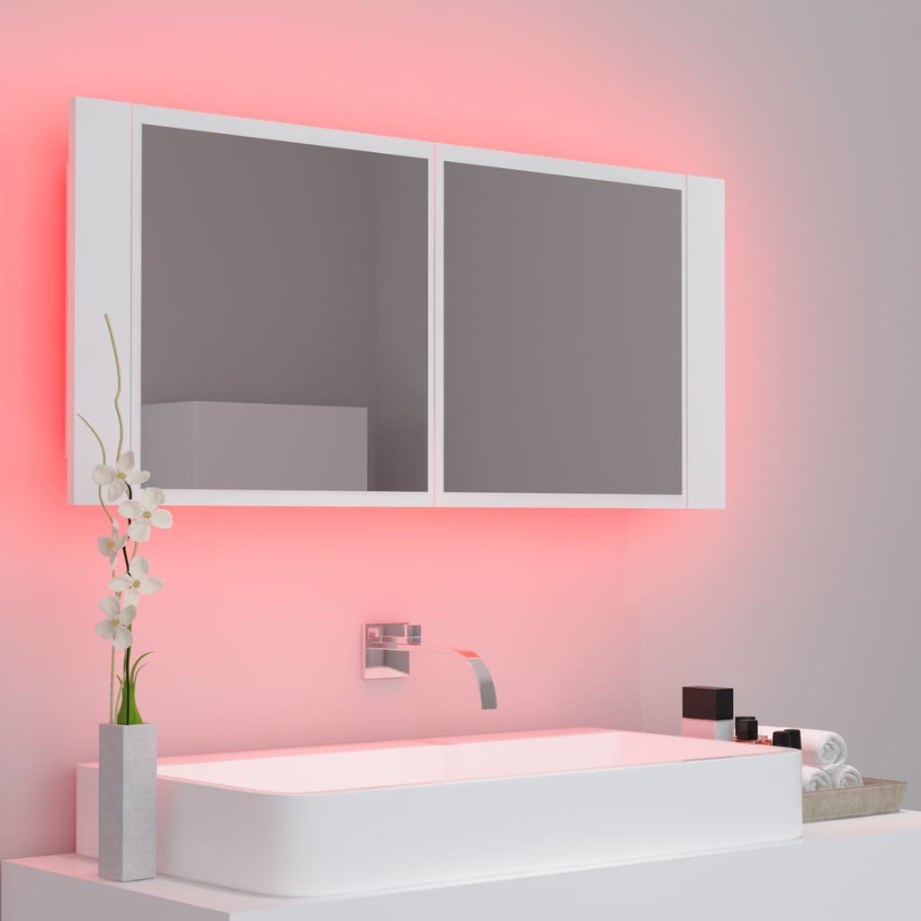 LED kupaonski ormarić s ogledalom bijeli 100x12x45 cm akrilni