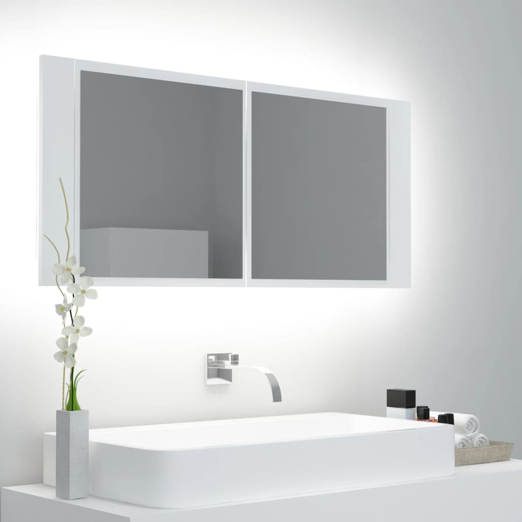 LED kupaonski ormarić s ogledalom bijeli 100x12x45 cm akrilni