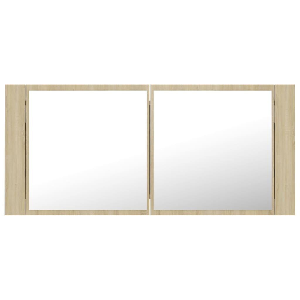 LED kupaonski ormarić s ogledalom boja hrasta 100x12x45 akrilni