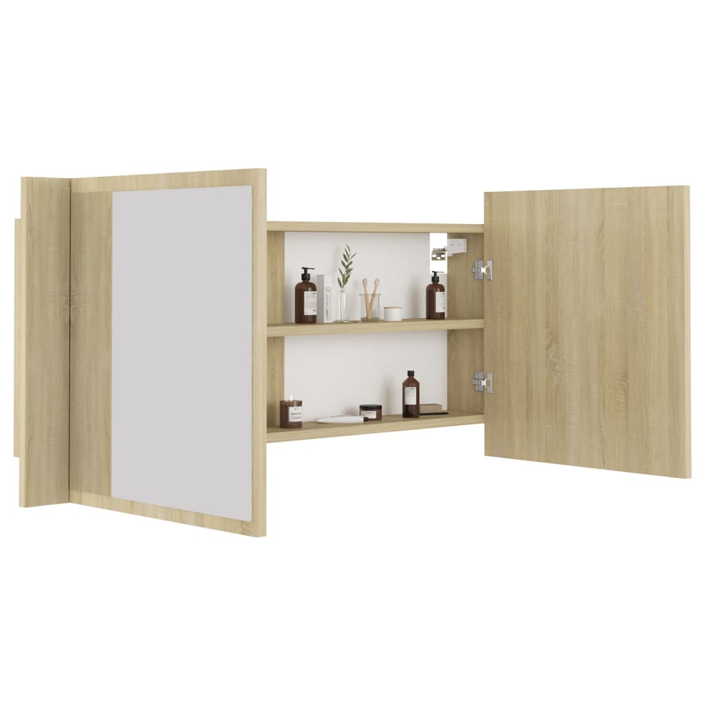 LED kupaonski ormarić s ogledalom boja hrasta 100x12x45 akrilni