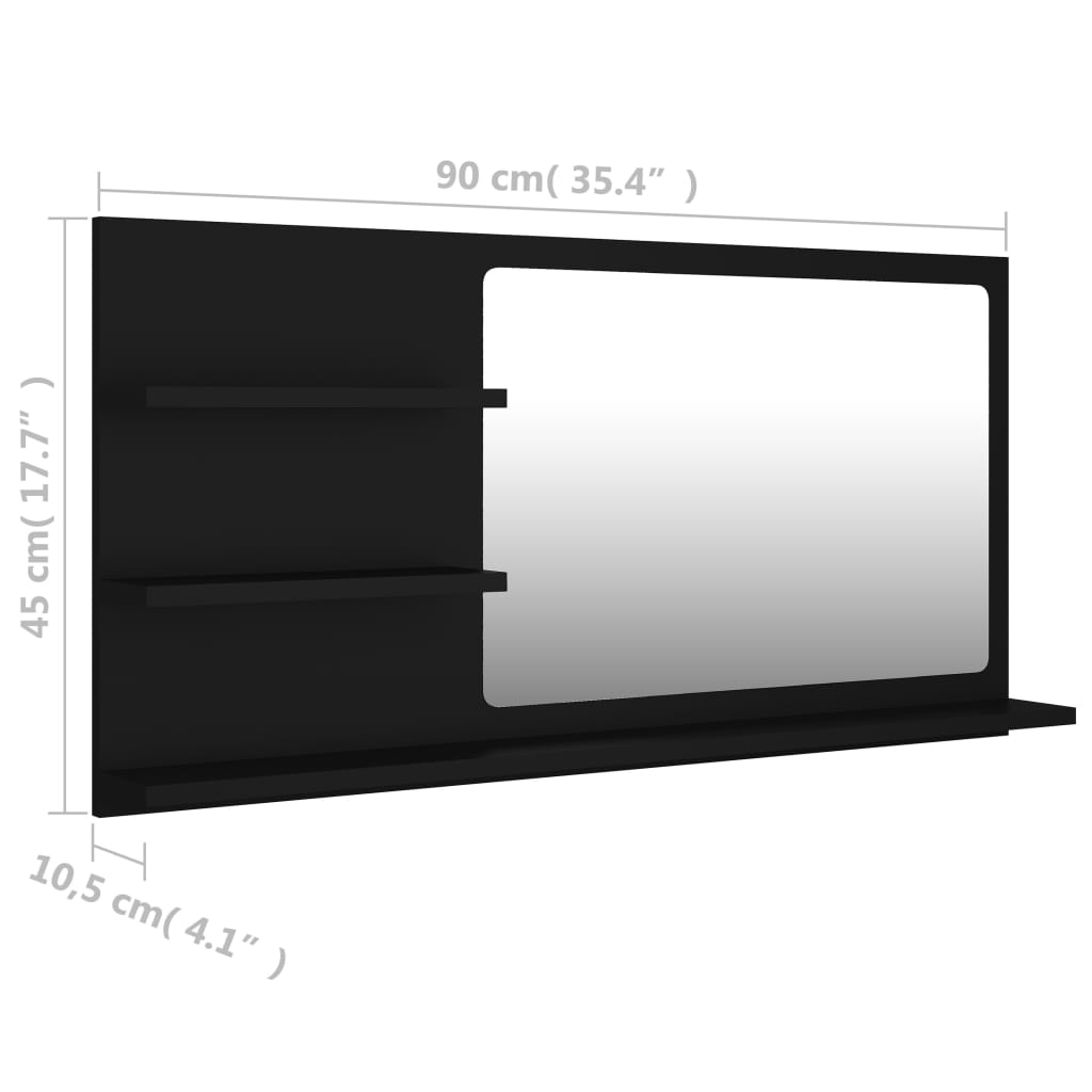 Kupaonsko ogledalo crno 90 x 10,5 x 45 cm konstruirano drvo