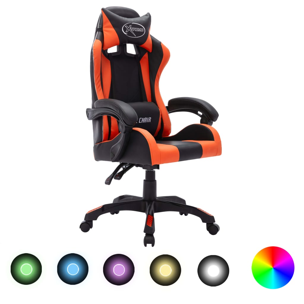 Igraća stolica s RGB LED svjetlima narančasto-crna umjetna koža