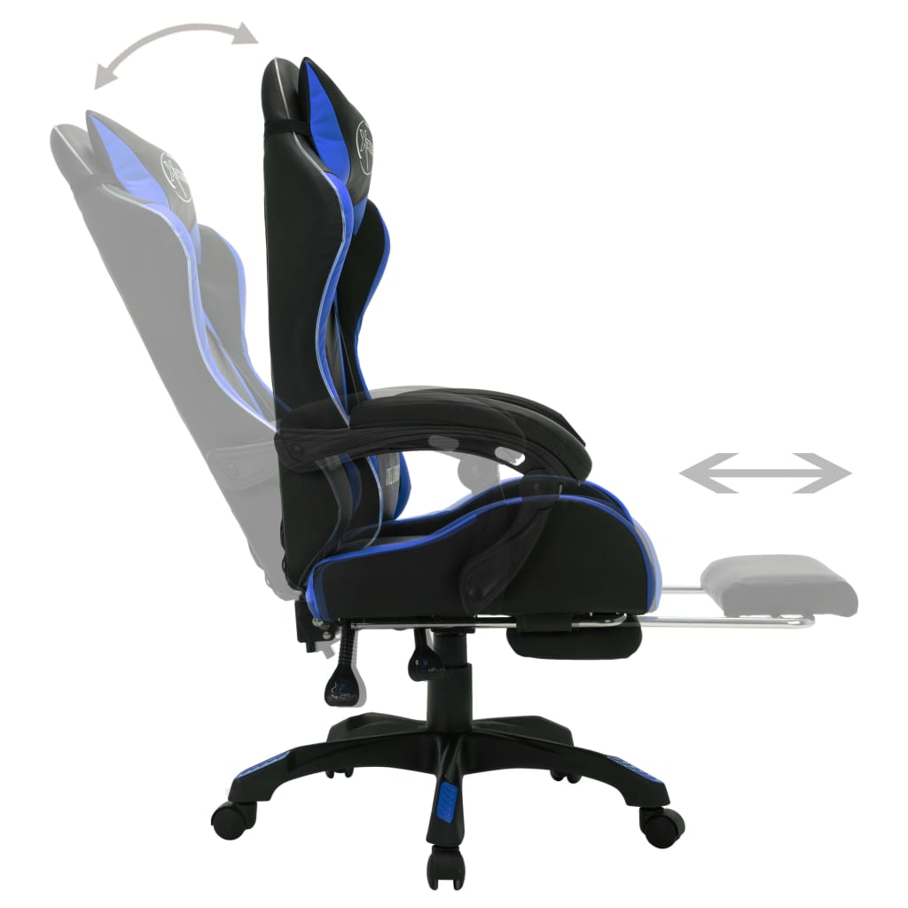 Igraća stolica s RGB LED svjetlima plavo-crna od umjetne kože
