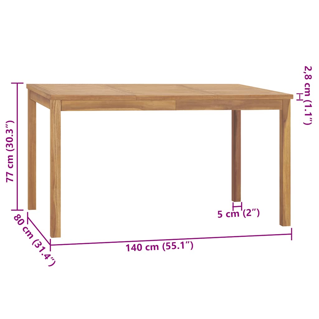Vrtni blagovaonski set od 7 dijelova 140 x 80 cm masivno tikovino drvo