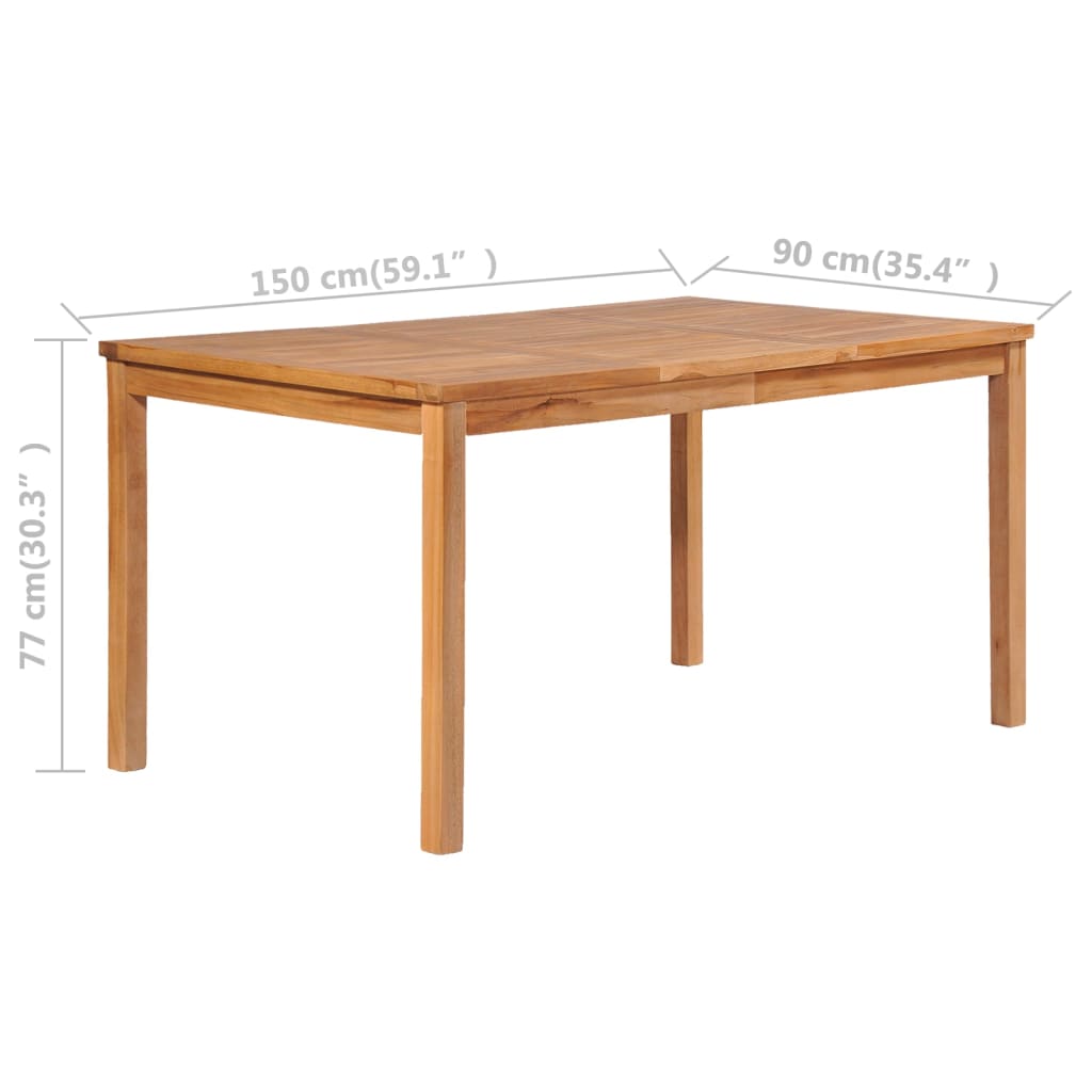 Vrtni blagovaonski set od 5 dijelova 150 x 90 cm masivno tikovino drvo