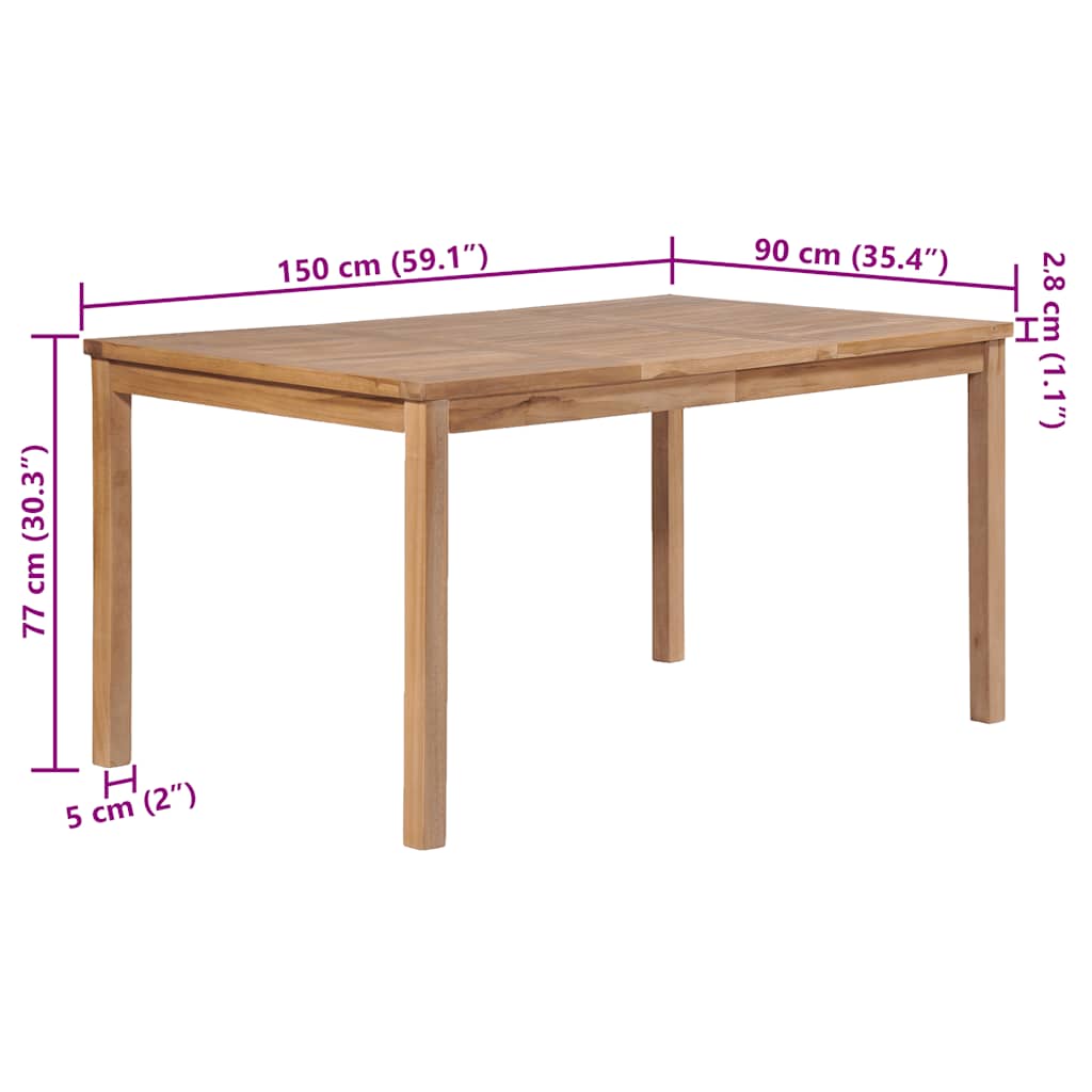 Vrtni blagovaonski set od 7 dijelova 150 x 90 cm masivno tikovino drvo