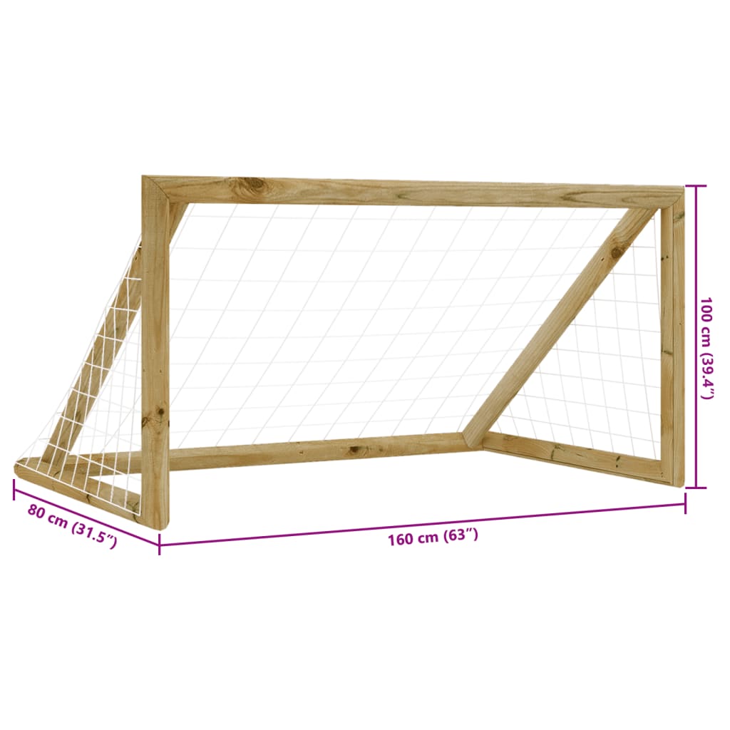 Nogometni gol s mrežom 160x80x100 cm od impregnirane borovine