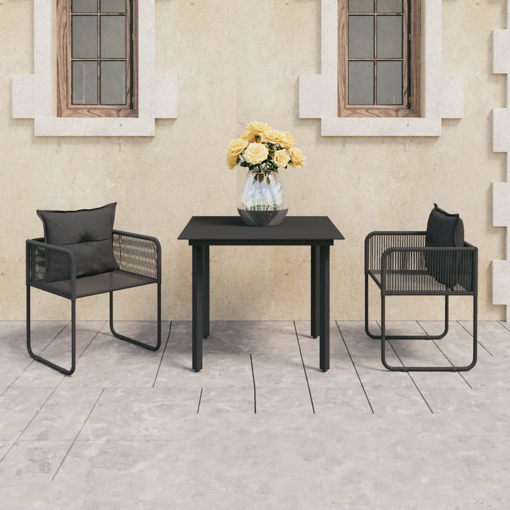 3-dijelni vrtni blagovaonski set od PVC ratana crni