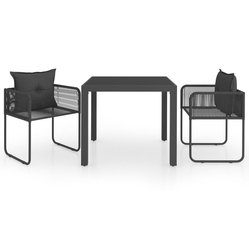 3-dijelni vrtni blagovaonski set od PVC ratana crni