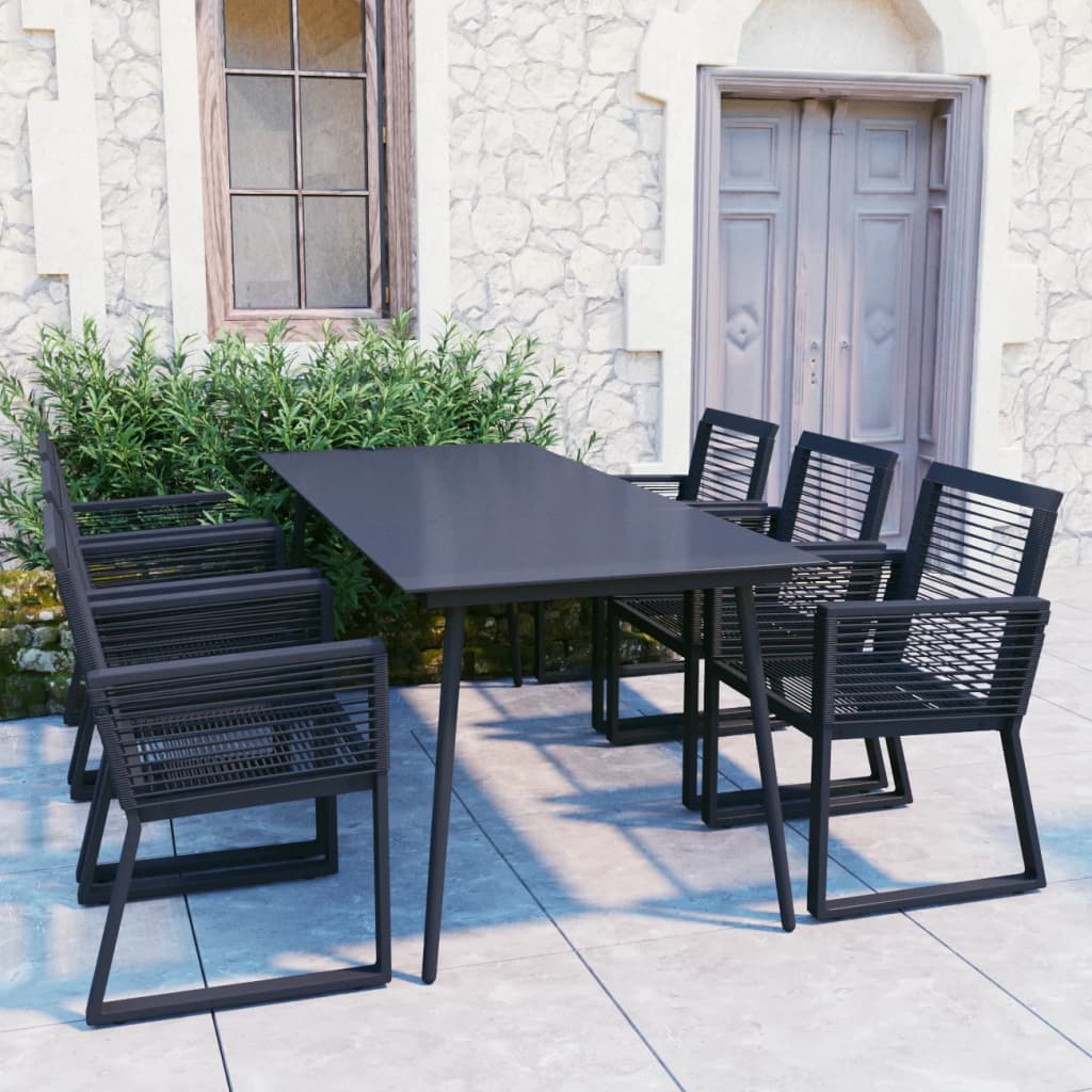 7-dijelni vrtni blagovaonski set od PVC ratana crni