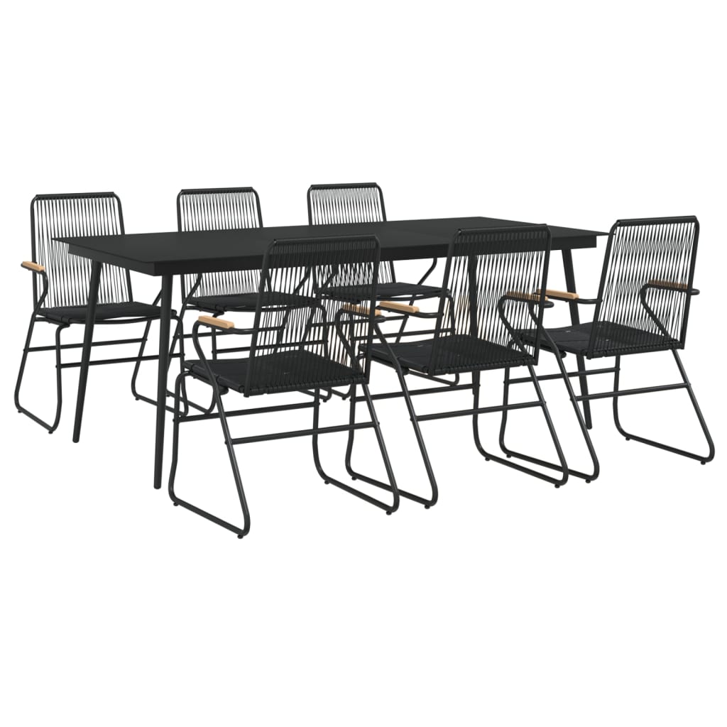7-dijelni vrtni blagovaonski set od PVC ratana crni