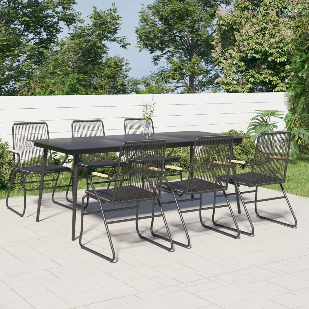 7-dijelni vrtni blagovaonski set od PVC ratana crni