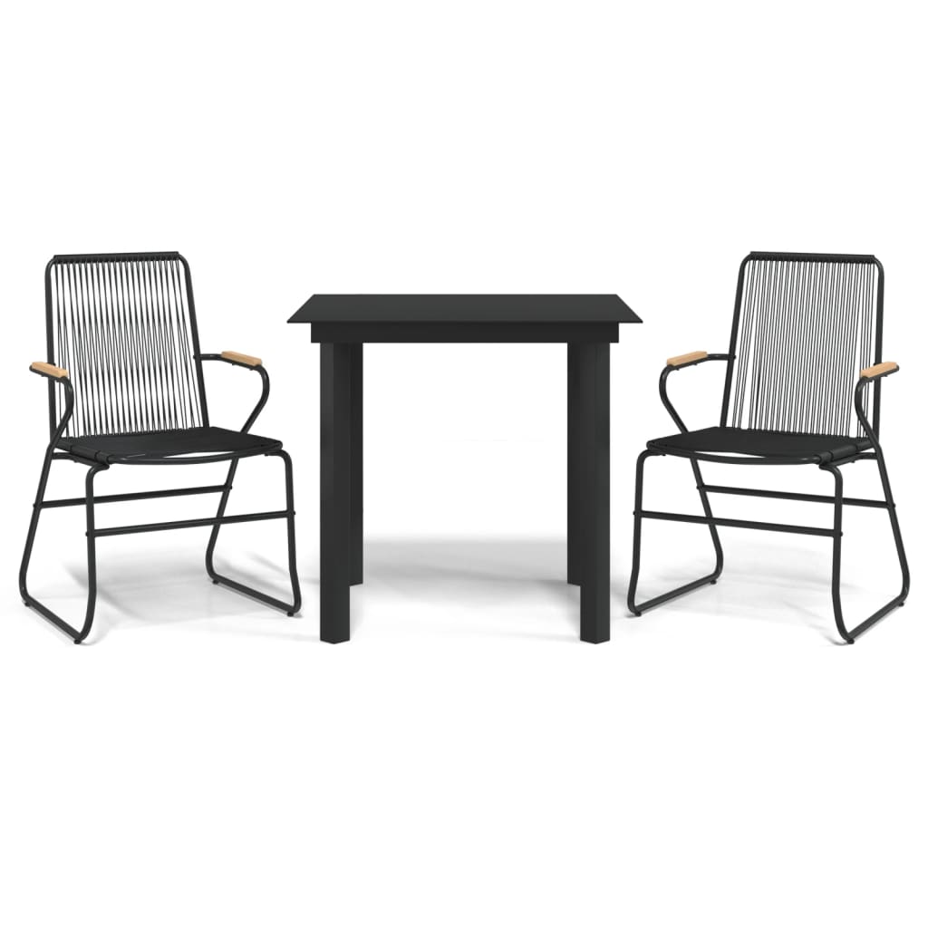 3-dijelni vrtni blagovaonski set od PVC ratana crni