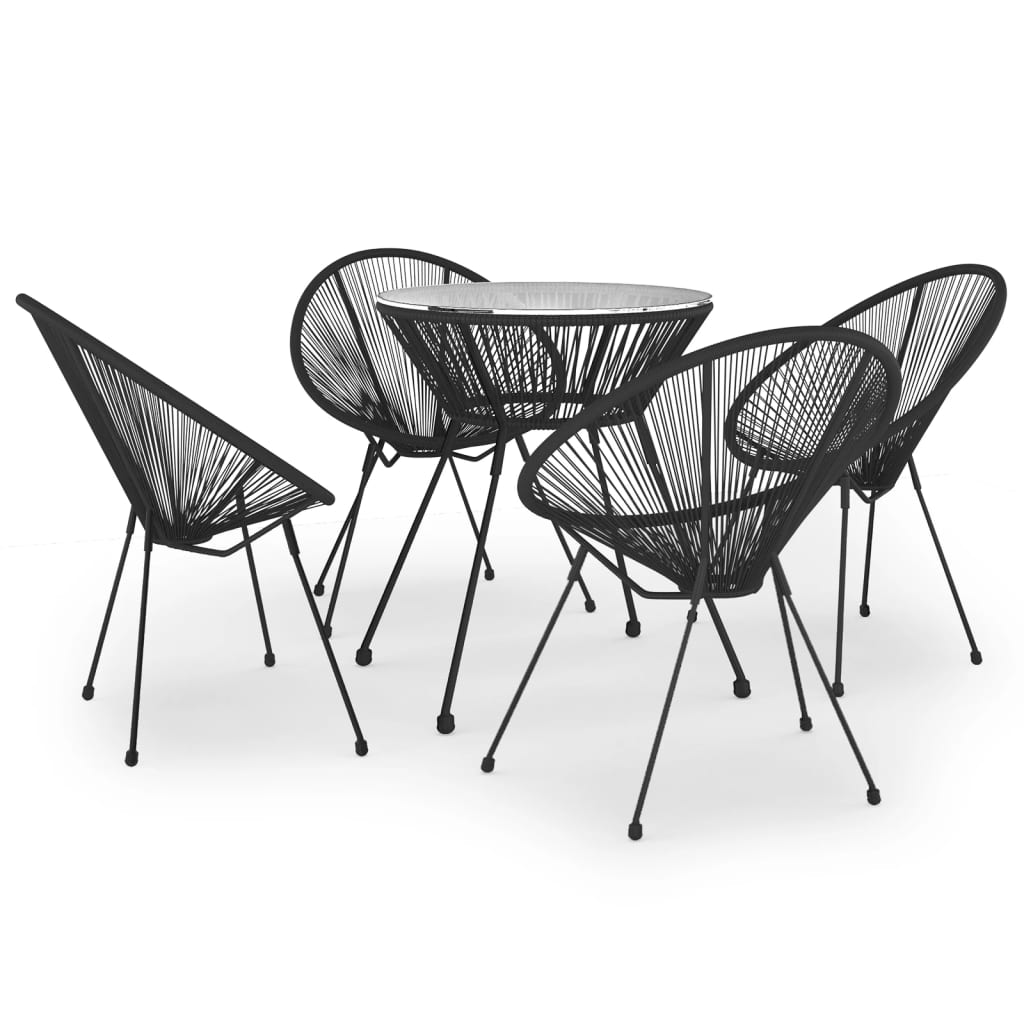 5-dijelni vanjski blagovaonski set od PVC ratana crni