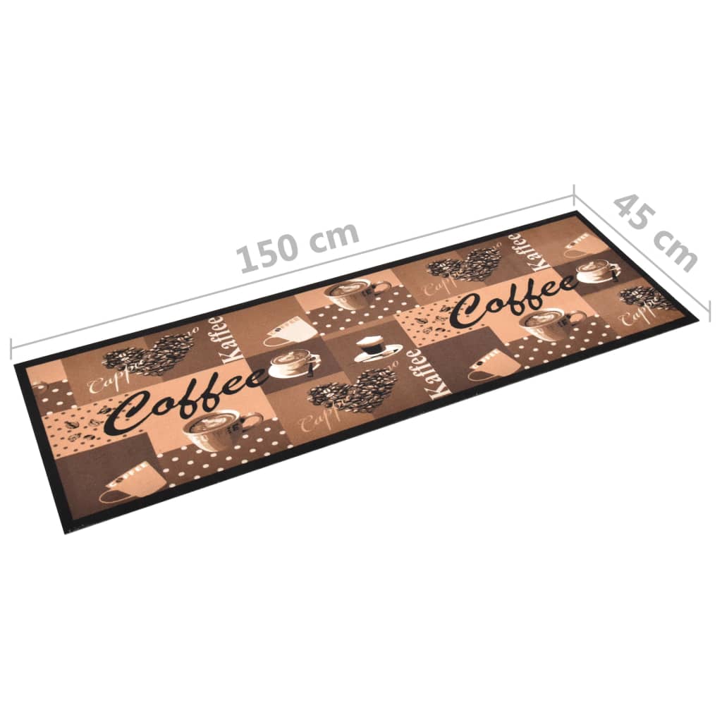 Kuhinjski tepih s uzorkom kave perivi smeđi 45 x 150 cm