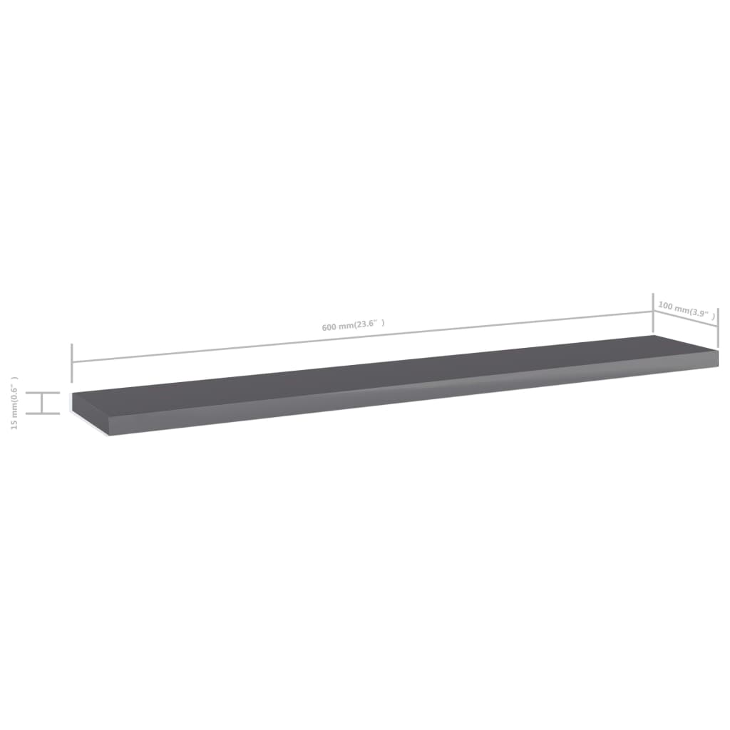 Police za knjige 4 kom visoki sjaj sive 60x10x1,5 cm od iverice