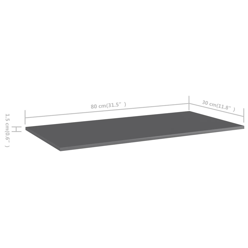 Police za knjige 8 kom visoki sjaj sive 80x30x1,5 cm od iverice