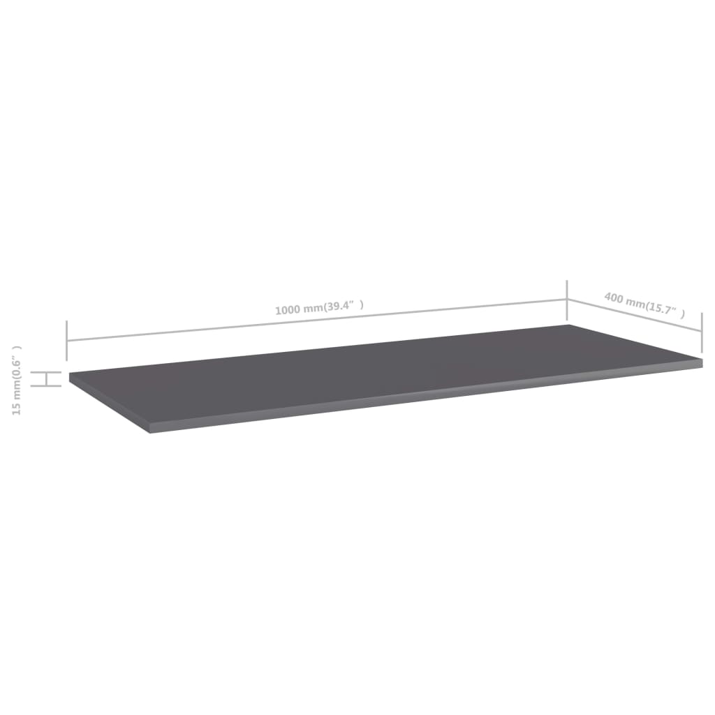 Police za knjige 4 kom visoki sjaj sive 100x40x1,5 cm iverica